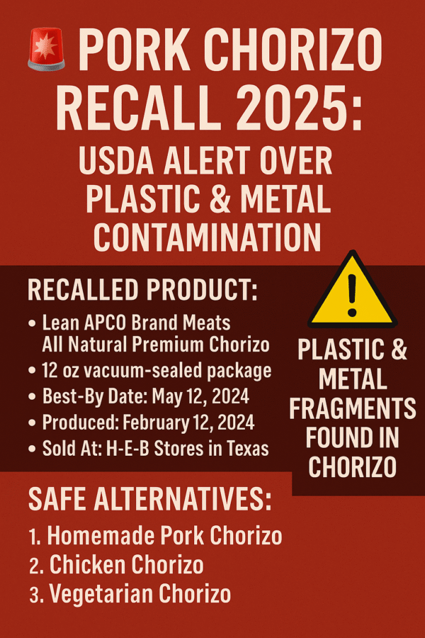 🚨 Pork Chorizo Recall 2025: USDA Issues Alert Over Plastic & Metal Contamination